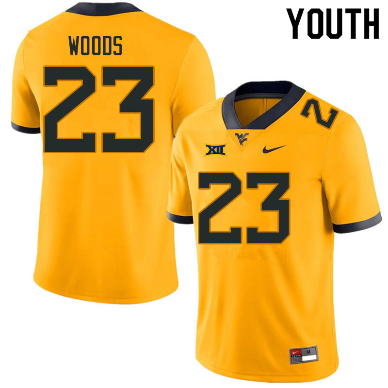 Youth #23 Charles Woods West Virginia Mountaineers College Football Jerseys Sale-Gold